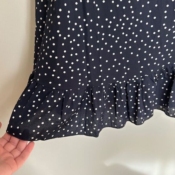 Navy Polka Dot Ruffle Hem Wrap Dress - Picture 9 of 11